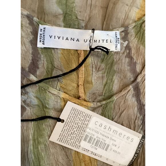 Viviana Uchitel NWT Chiffon Silk Crinkle Flowy Trapeze Sheer Midi Dress $435 2 S - Picture 4 of 6